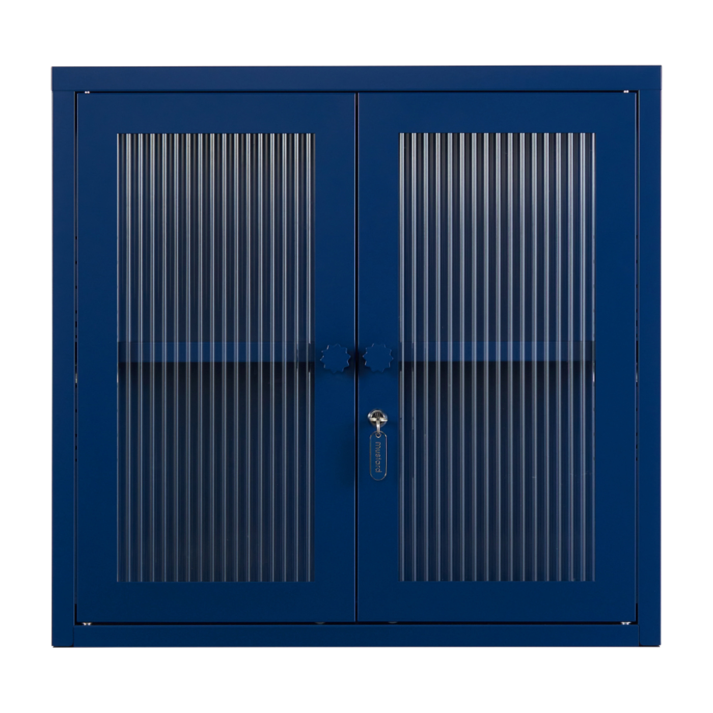 Wandschrank aus dunkelblauem Stahl und geriffeltem Glas 60x18x57cm The Kit - -. Mustard