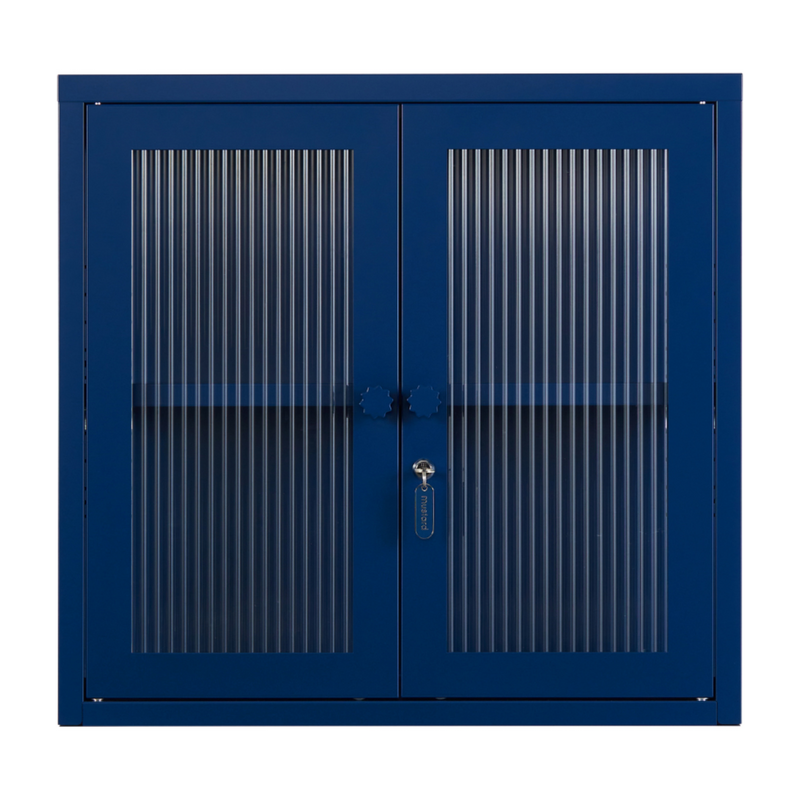 Armoire murale en acier bleu marine et verre cannelé 60x18x57cm The Kit - Mustard Made