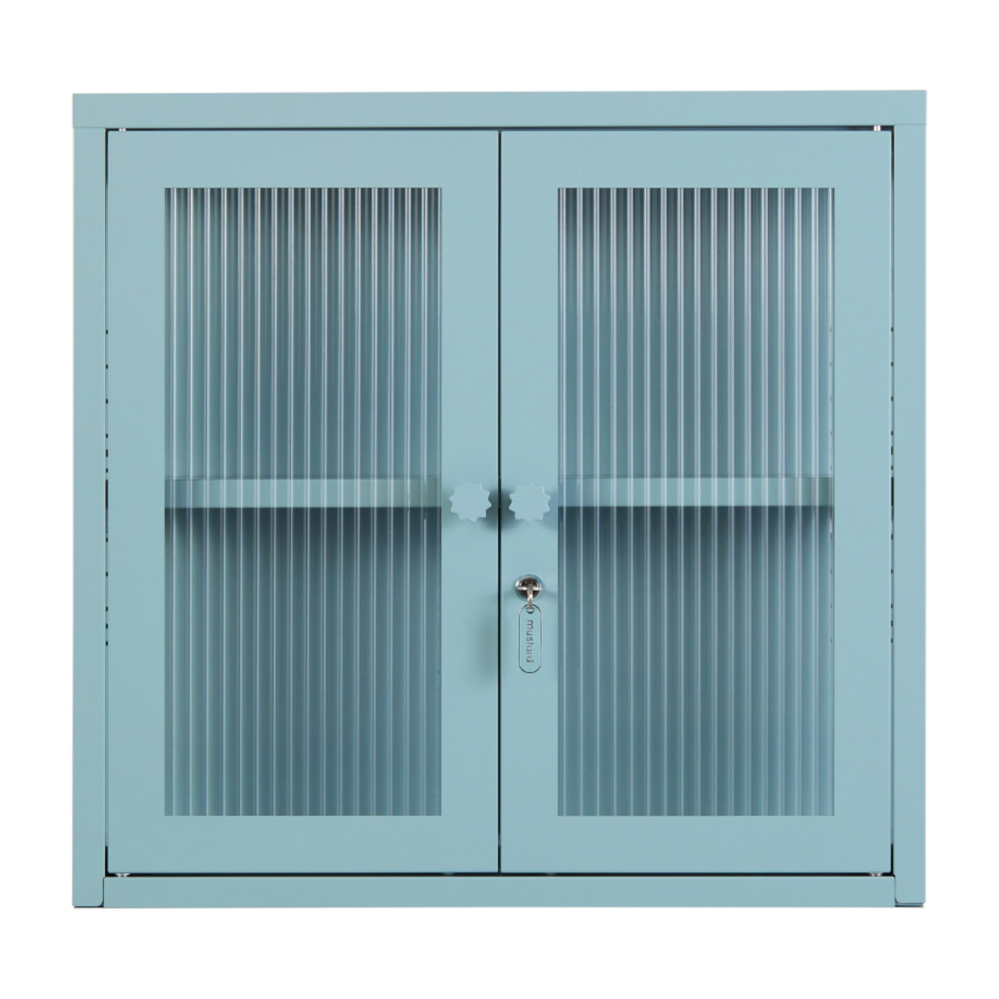 Wandschrank aus ozeanblauem Stahl und geriffeltem Glas 60x18x57cm The Kit - -. Mustard