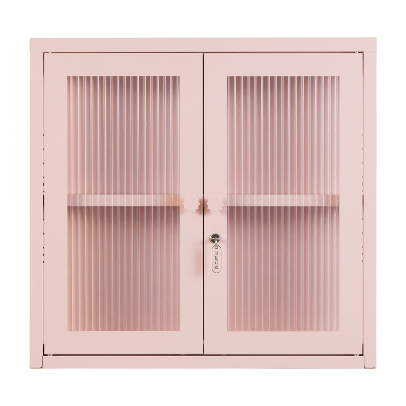 Wandschrank aus blushfarbenem Stahl und geriffeltem Glas 60x18x57cm The Kit - -. Mustard