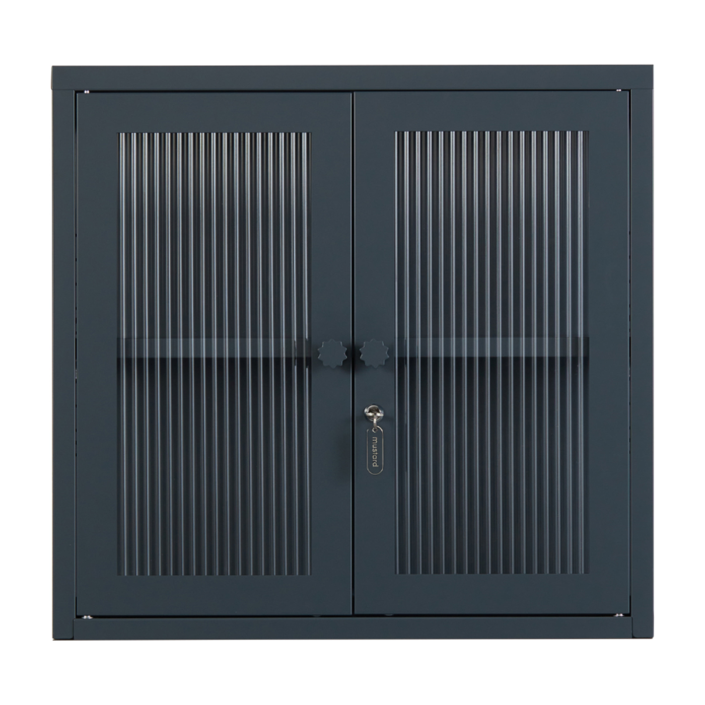 Wandschrank aus schiefergrauem Stahl und geriffeltem Glas 60x18x57cm The Kit - -. Mustard