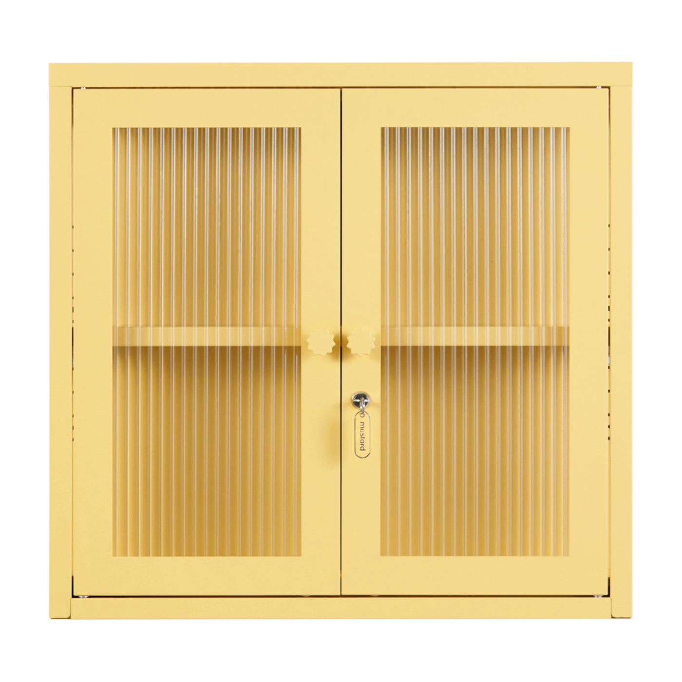 Wandschrank aus buttergelbem Stahl und geriffeltem Glas 60x18x57cm The Kit - -. Mustard