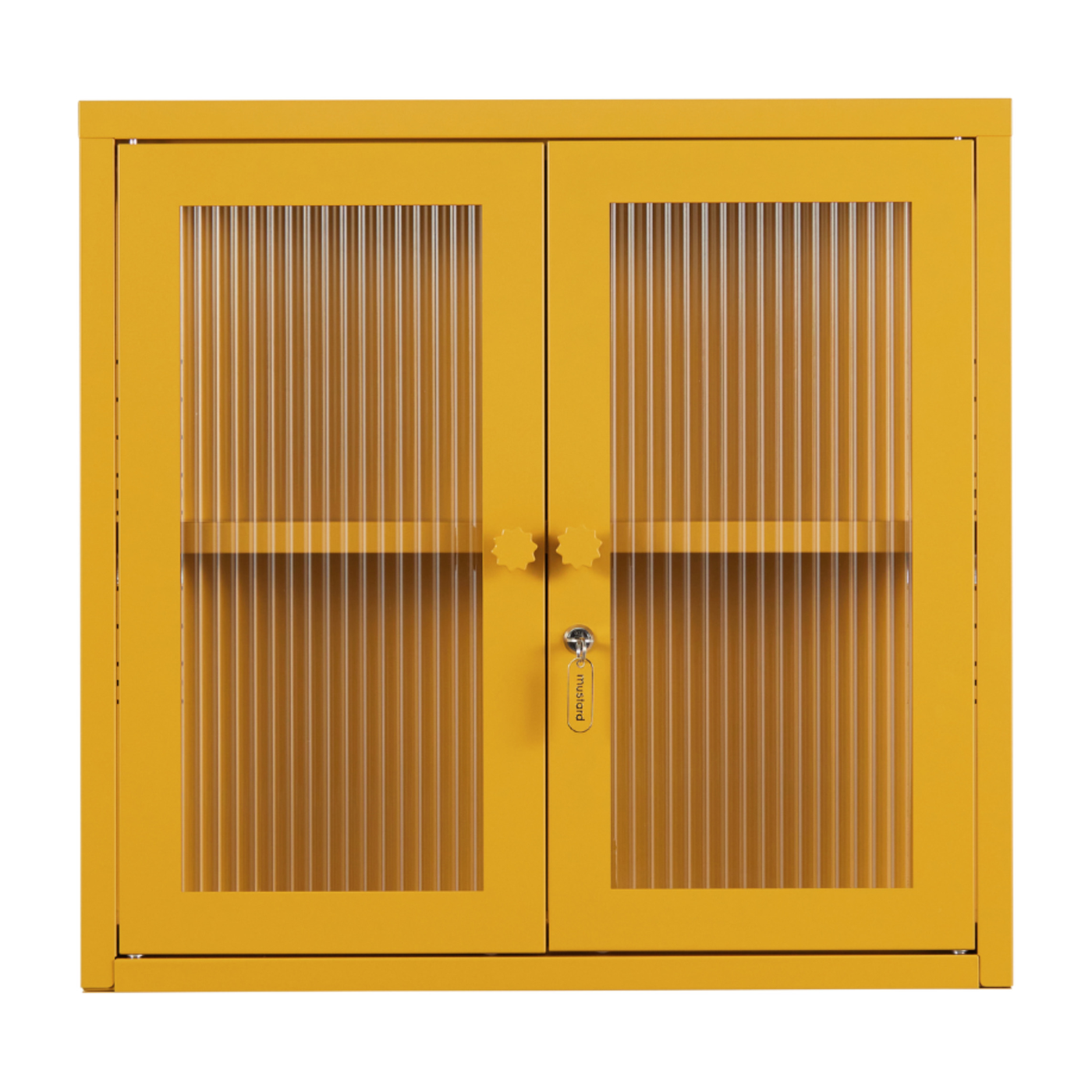 Wandschrank aus senfgelbem Stahl und geriffeltem Glas 60x18x57cm The Kit - -. Mustard