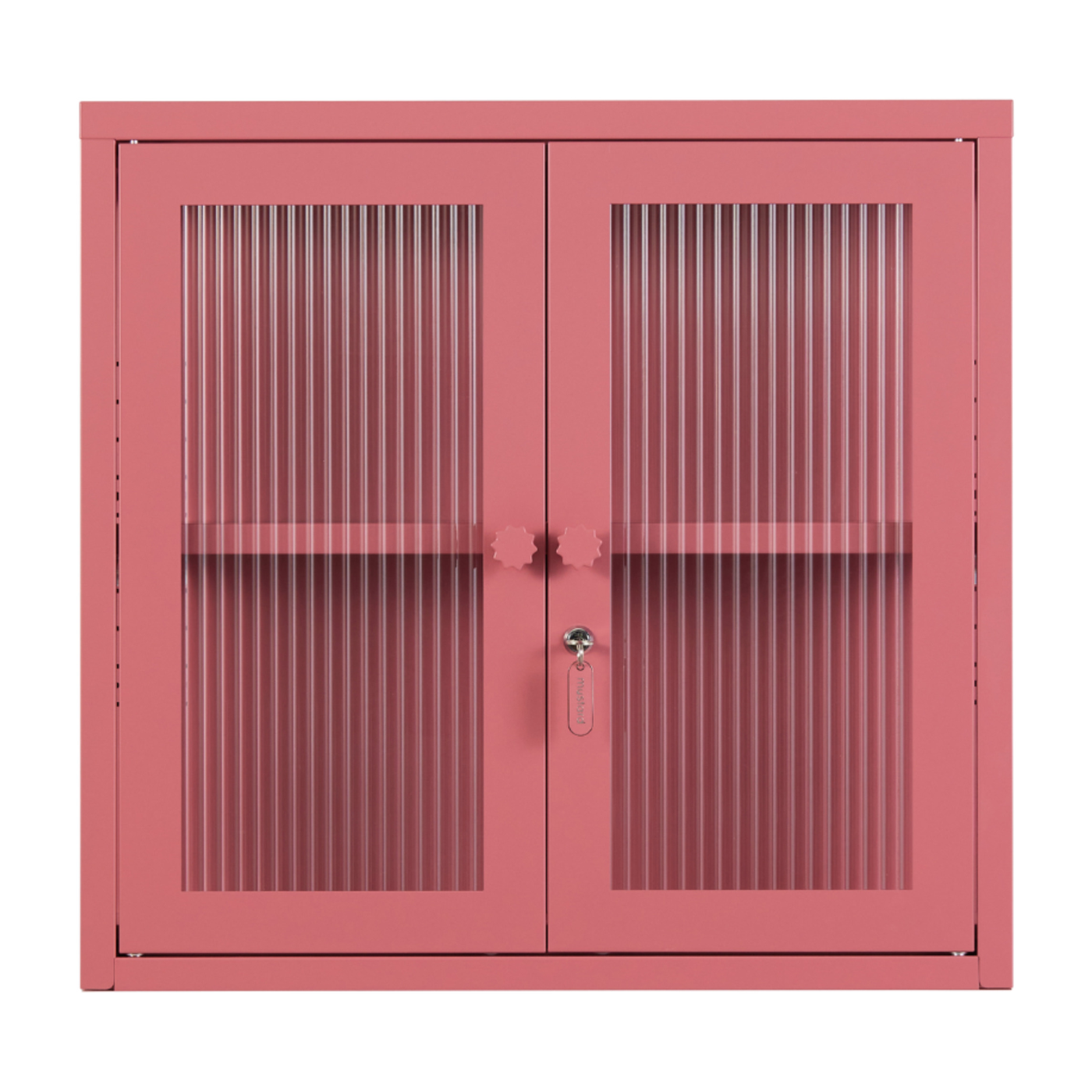 Wandschrank aus rosafarbenem Beerenstahl und geriffeltem Glas 60x18x57cm The Kit - -. Mustard