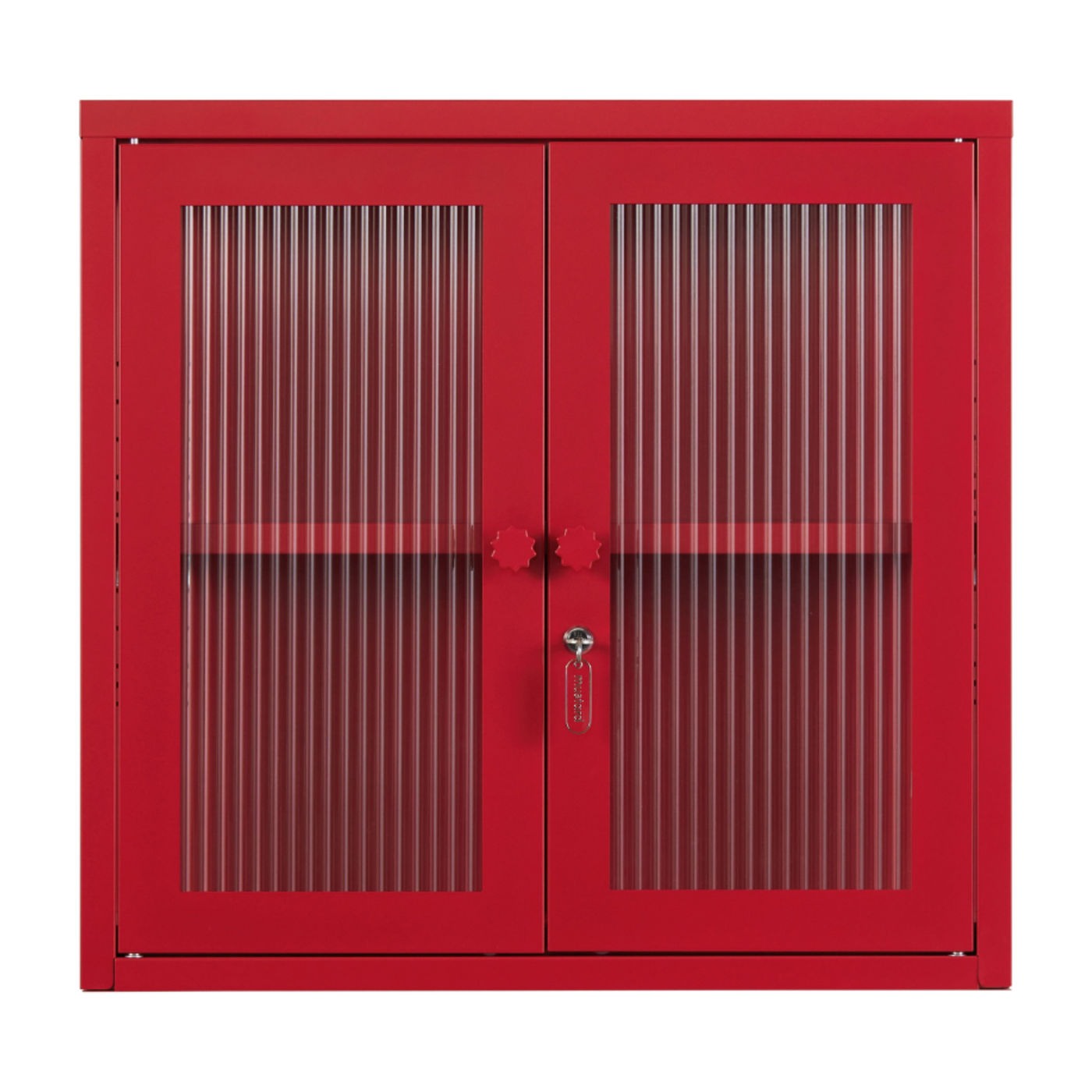 Wandschrank aus mohnrotem Stahl und geriffeltem Glas 60x18x57cm The Kit - -. Mustard