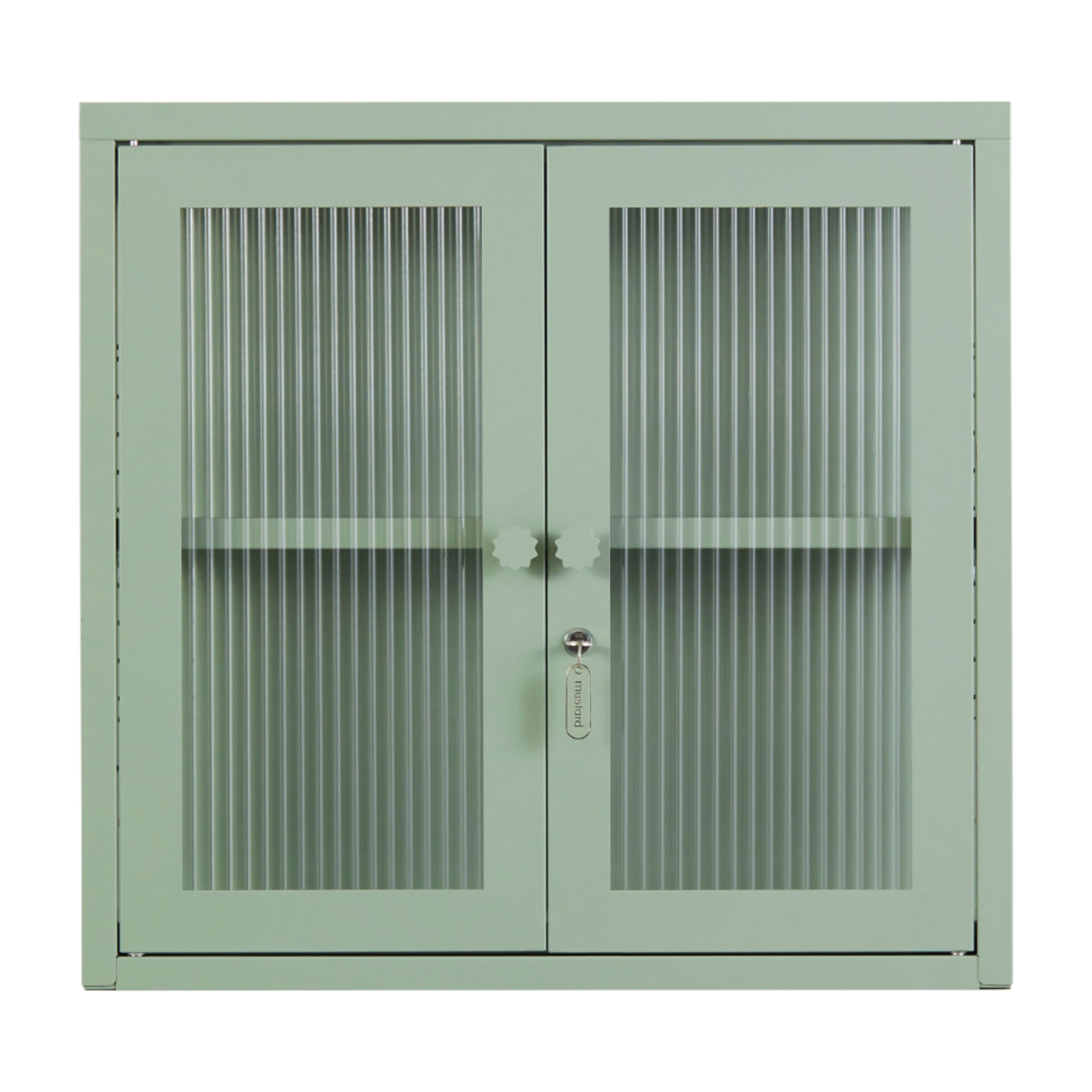Wandschrank aus salbeigrünem Stahl und geriffeltem Glas 60x18x57cm The Kit - -. Mustard