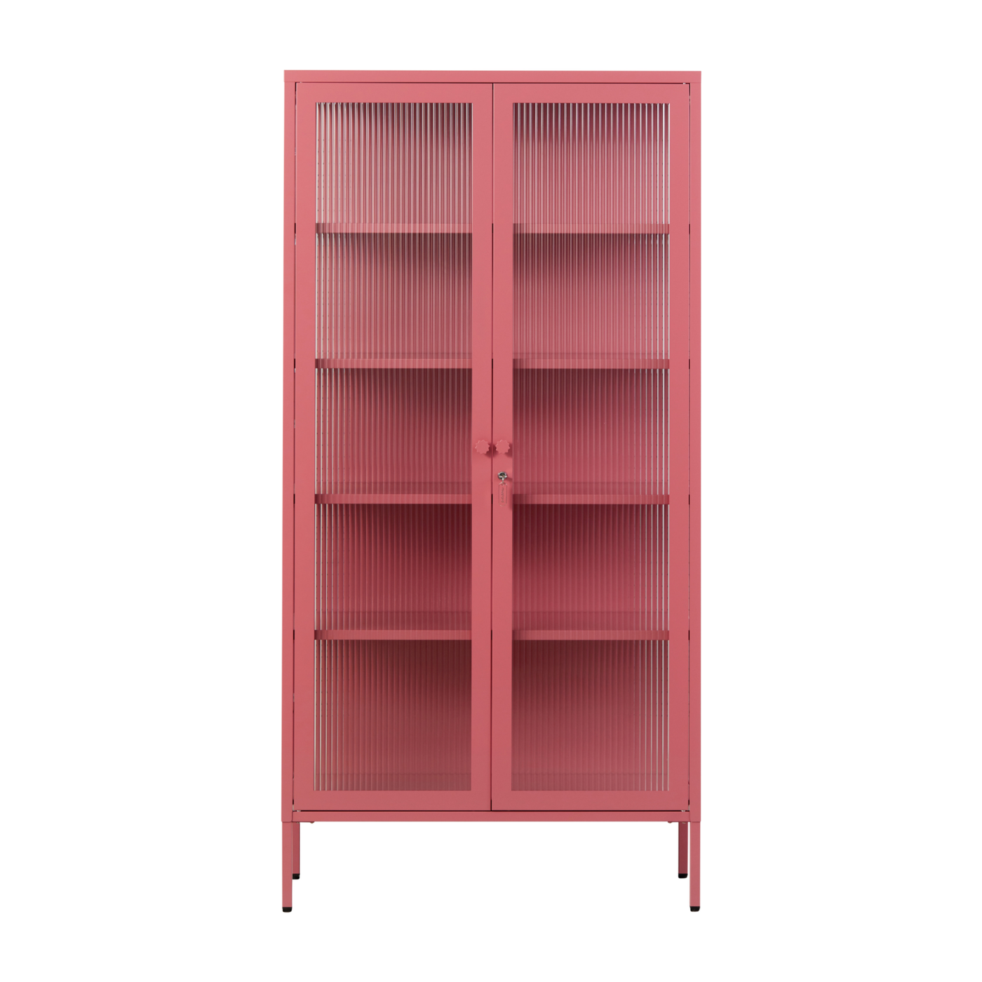 Collector Vajilla Bay de acero rosa y cristal estriado 85x40x170cm El - Mustard