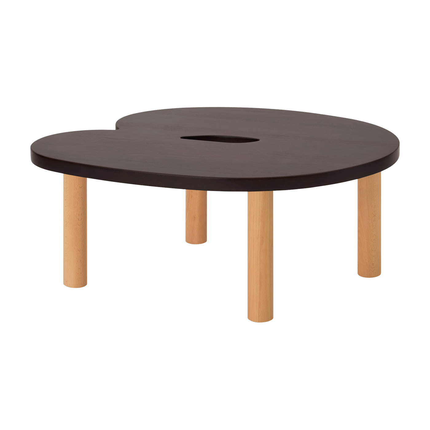 Couchtisch ronde aus massiver Buche, braun lackiert und mit natürlichen Beinen 76x75x35cm Worm -. Hem