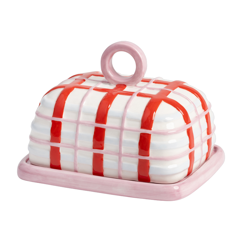 Piatto da burro in dolomite rosa a righe 15x11, 5x12cm Plaid - &Klevering