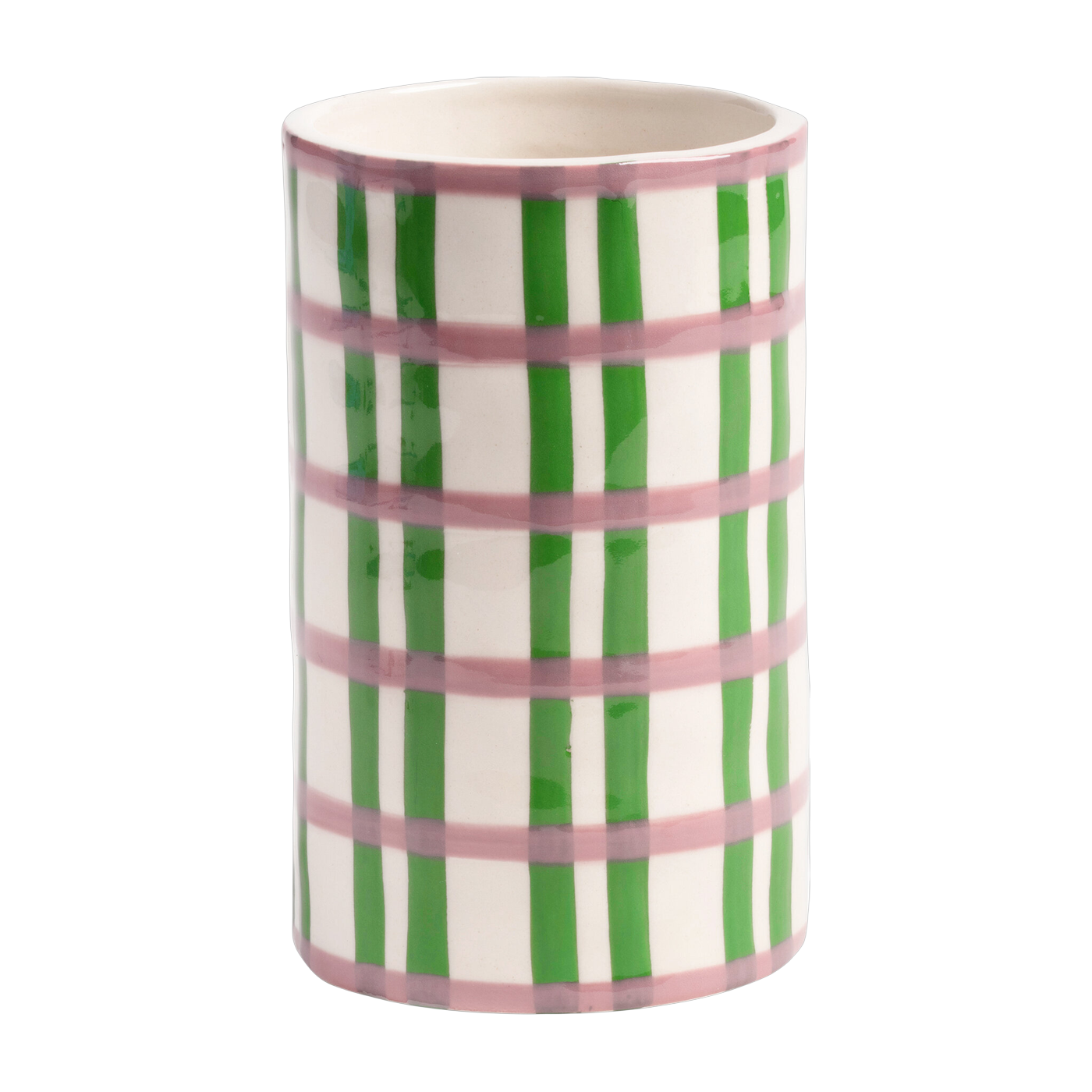 Vase porcelain green and pink stripes 13cm Grid - &Klevering