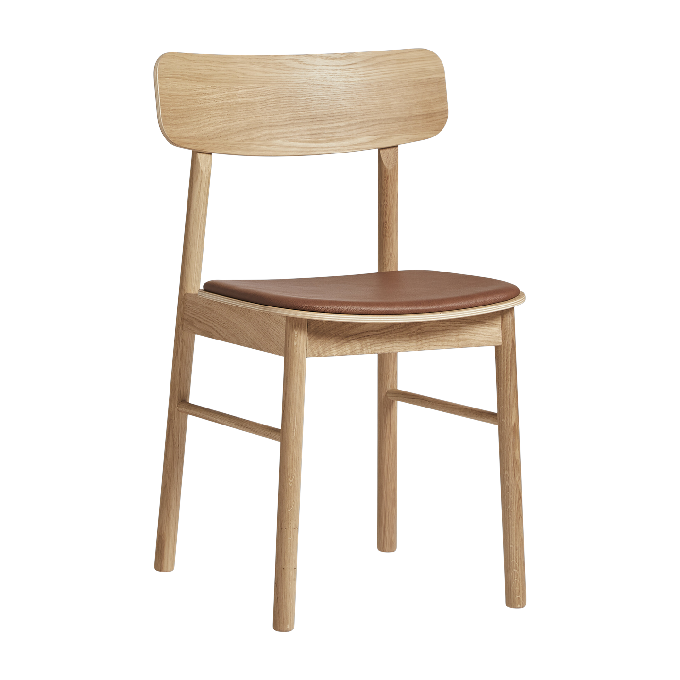 cognac Silla de comedor de roble natural aceitado con asiento de cuero 47x78cm Soma - Woud