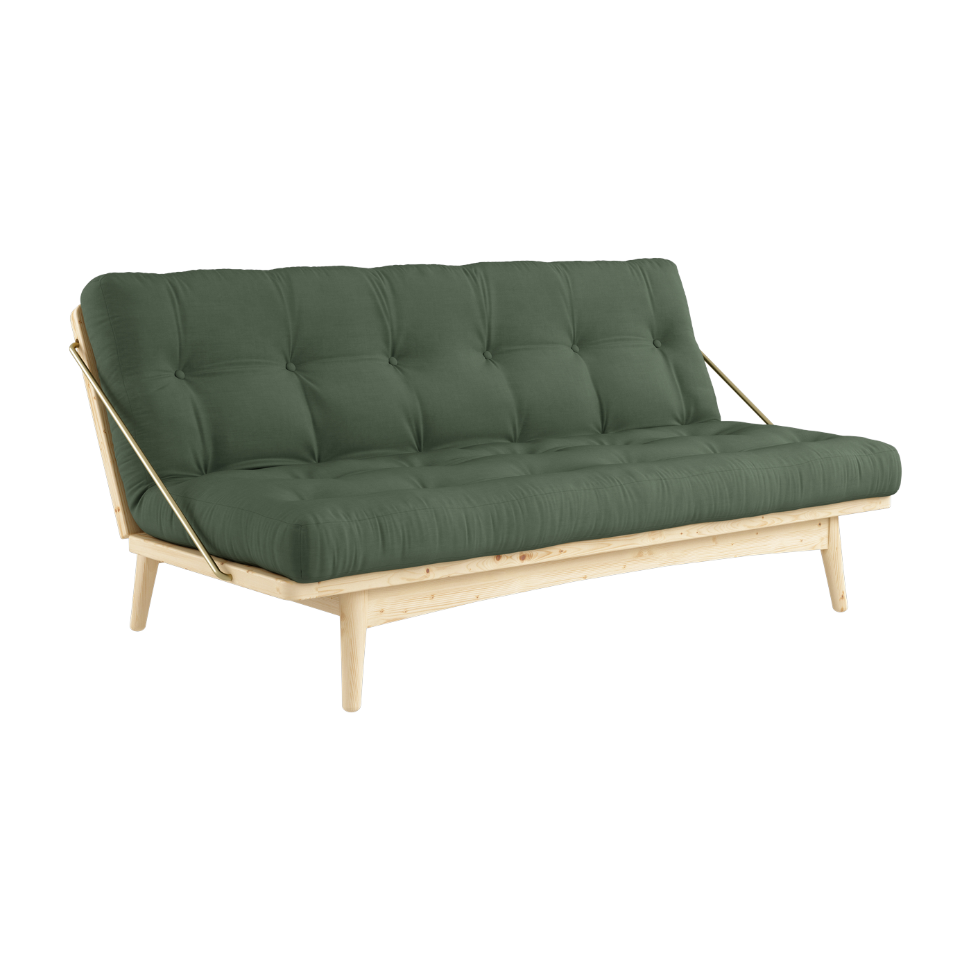 Folk Divano letto in legno di pino chiaro e cotone verde oliva 196x105x90cm - Karup Design
