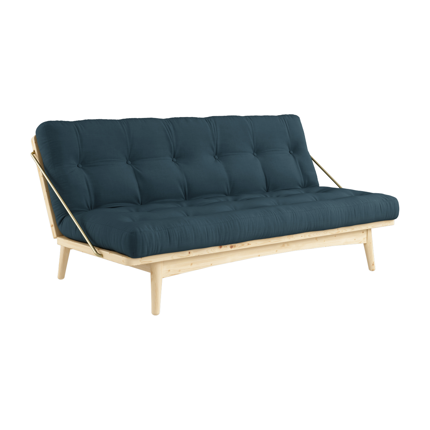 Folk Divano-letto in pino chiaro e cotone blu petrolio 196x105x90cm - Karup Design