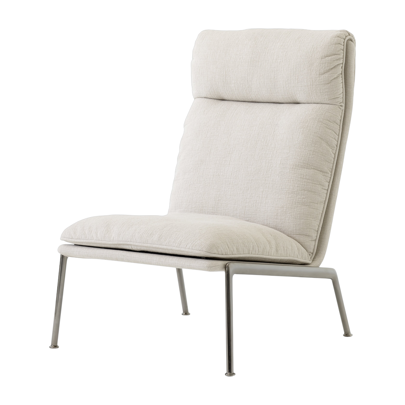 Poltrona Muno LN16 con schienale alto in tessuto beige e alluminio cromato - &tradition