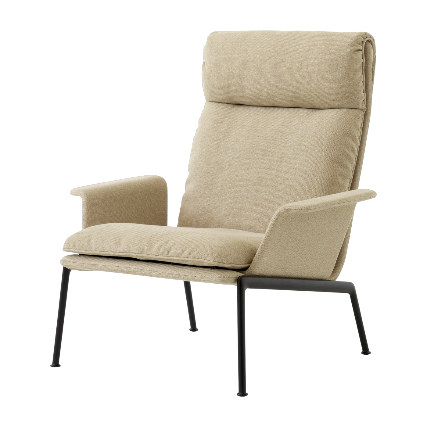 Poltrona con schienale alto Muno LN17 con tessuto beige e braccioli in alluminio nero - &tradition