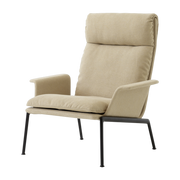 Poltrona con schienale alto Muno LN17 con tessuto beige e braccioli in alluminio nero - &tradition