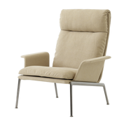 Muno LN17 high-back armchair with beige fabric and chromed aluminium armrests - &tradition