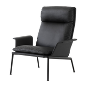 Poltrona Muno LN17 con schienale alto in pelle nera e braccioli in alluminio nero - &tradition