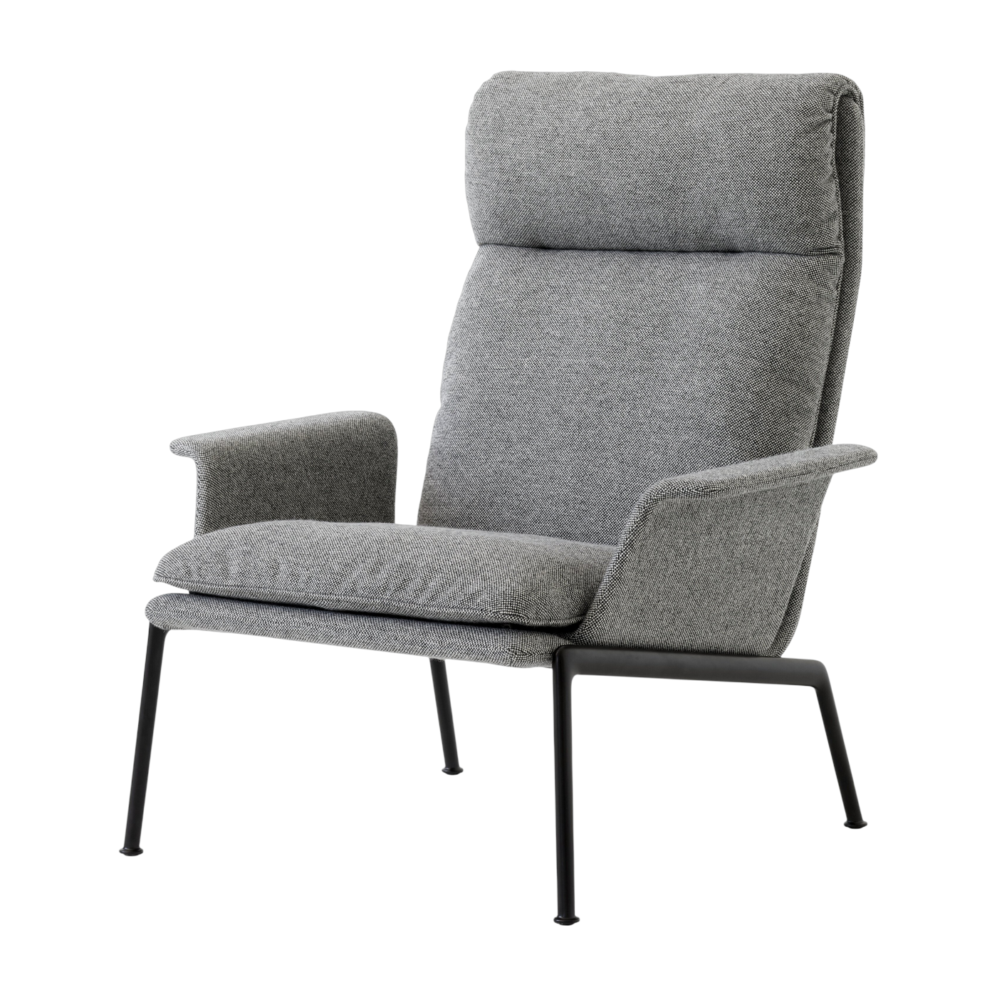 Poltrona con schienale alto Muno LN17 con tessuto grigio e braccioli in alluminio nero - &tradition