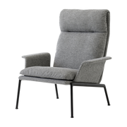 Poltrona con schienale alto Muno LN17 con tessuto grigio e braccioli in alluminio nero - &tradition