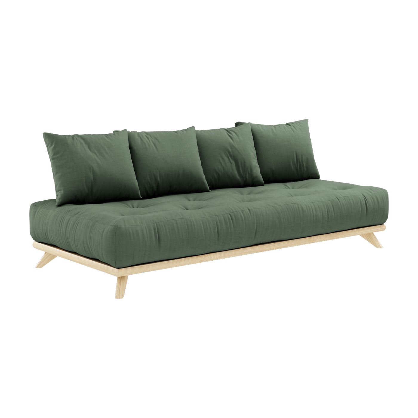 Canapé 2 places en pin et matelas vert olive 200x90cm Senza - Karup Design