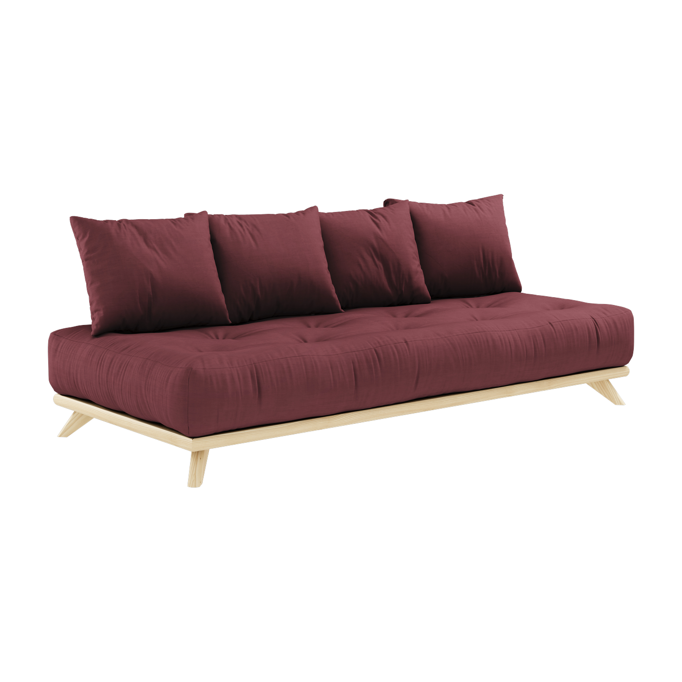 Canapé 2 places en pin et matelas coton bordeaux 200x90cm Senza - Karup Design