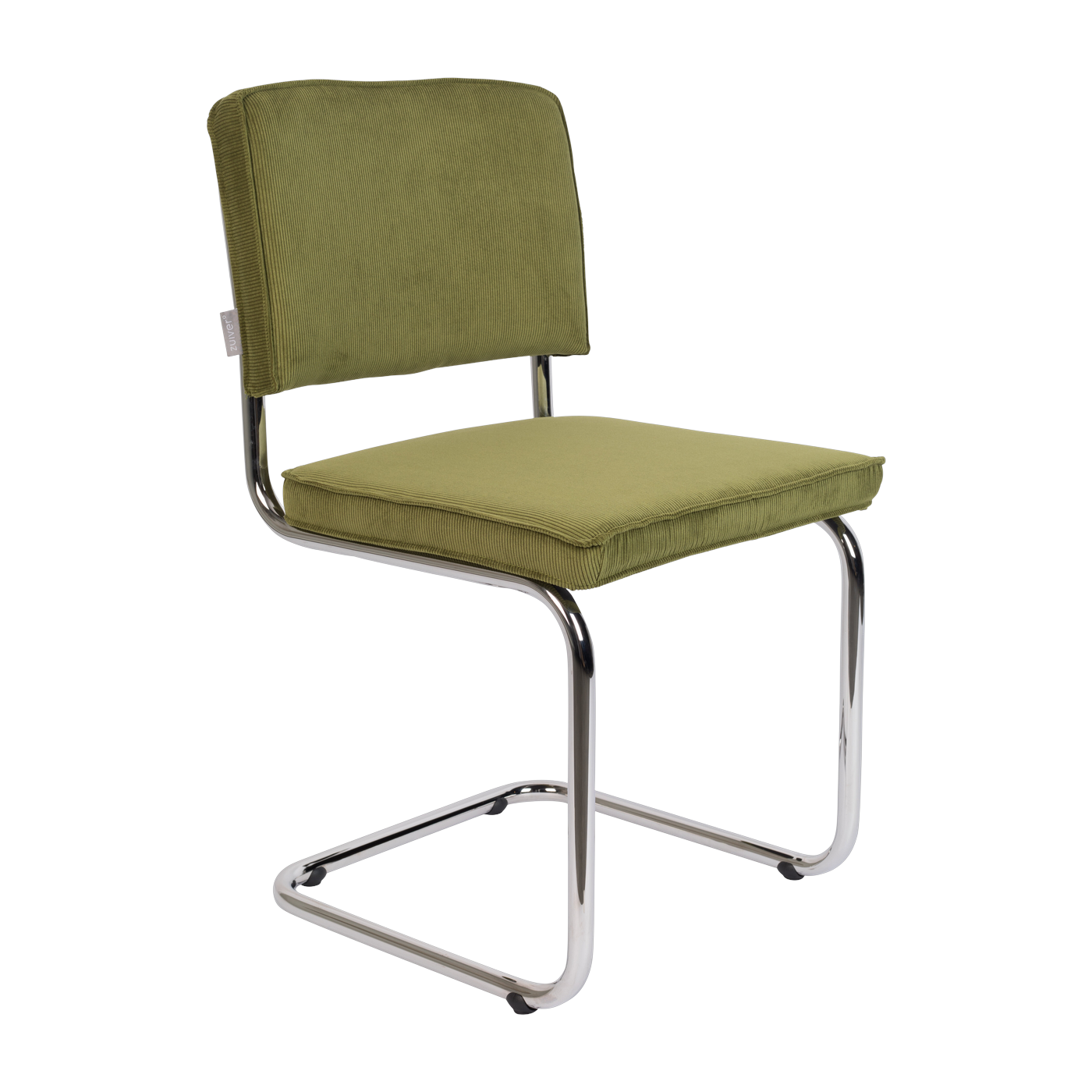 Chair in green ribbed fabric and chromed steel Ridge Rib - Zuiver