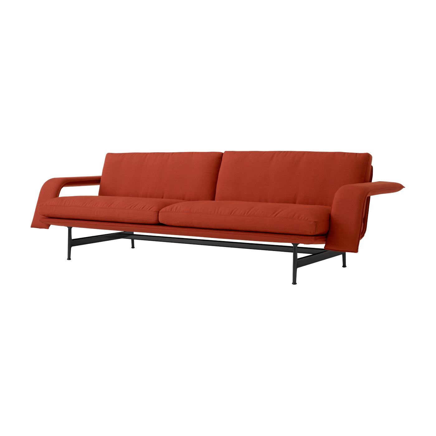 Divano dritto in tessuto rosso e acciaio nero 237x85x70cm Meantime AV31 - &tradition