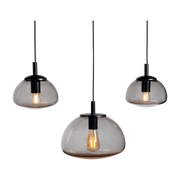 3 Lampade a sospensione in vetro fumé e acciaio nero, 20 e 30 cm Custom Form