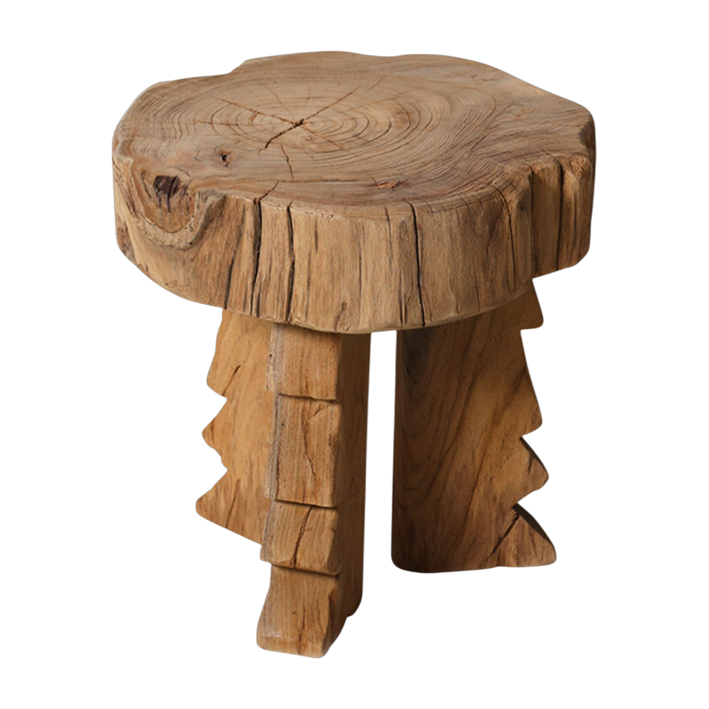 Hocker aus geschnitztem Holz -. HKLIVING