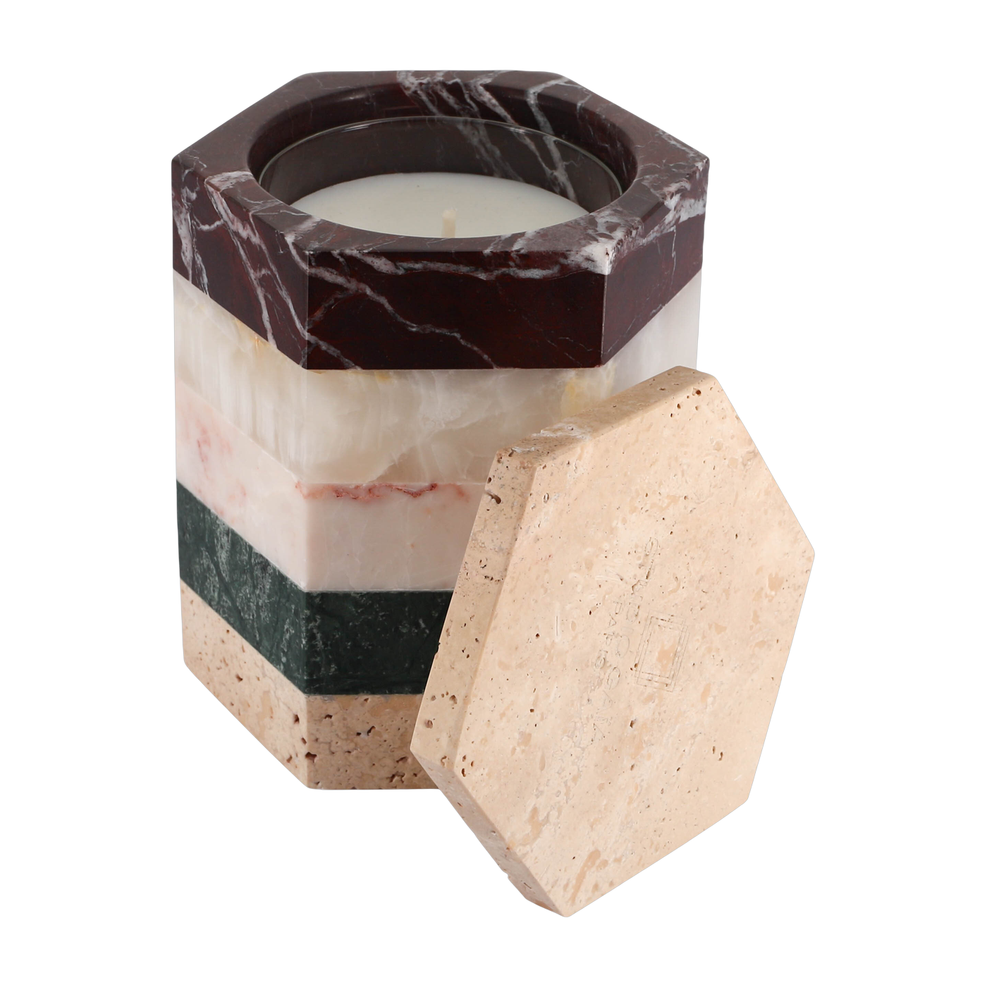 Pflanzenwachskerze aus Travertin, marbre und Onyx 10, 8x13cm Romy Orient -. Studio Gaïa