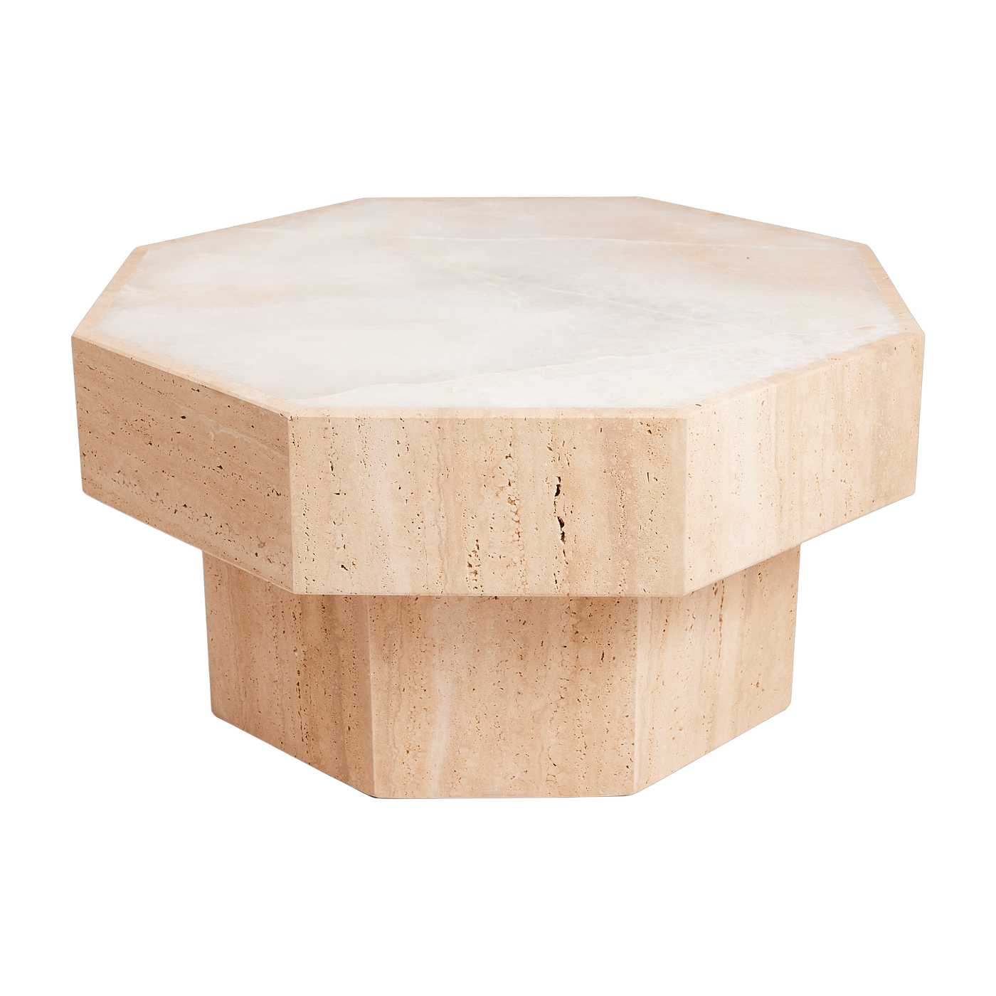 Table basse en travertin et ony blanc 80x38cm Simone - Studio Gaïa