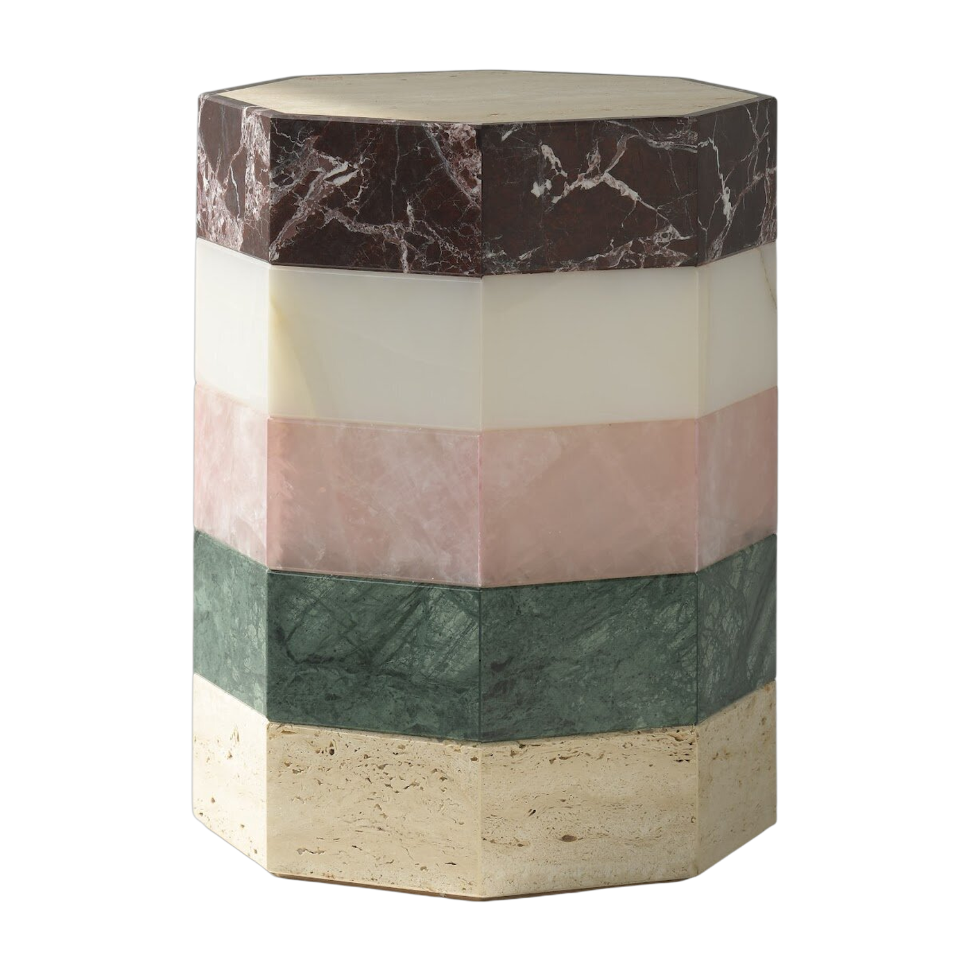 Achteckiger Beistelltisch aus Onyx, Quarzit, marbre und Travertin 39x50cm Gisou -. Studio Gaïa