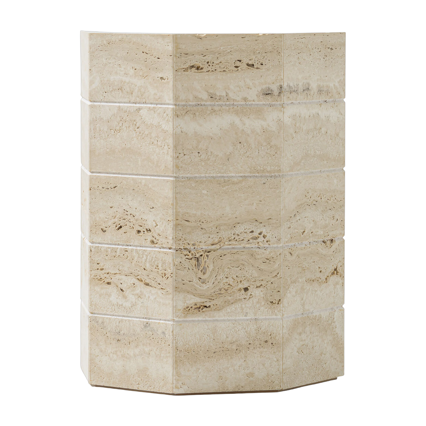 Octagonal side table in travertine and white onyx 39x50cm Gisou - Studio Gaïa