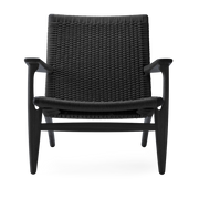 Sessel aus schwarz gebeizter Eiche und schwarz geflochtener Sitzfläche 73cm CH25 -. Carl Hansen & Søn
