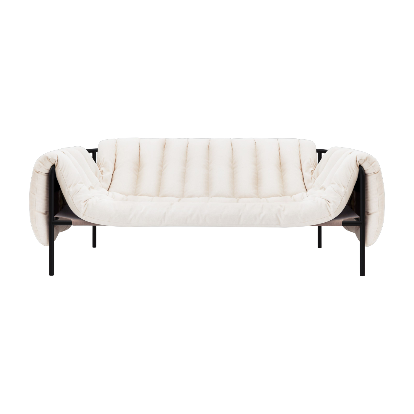 2-3-Sitzer-Sofa aus cremefarbener Baumwolle und grauem/schwarzem Stahl Puffy - -. Hem