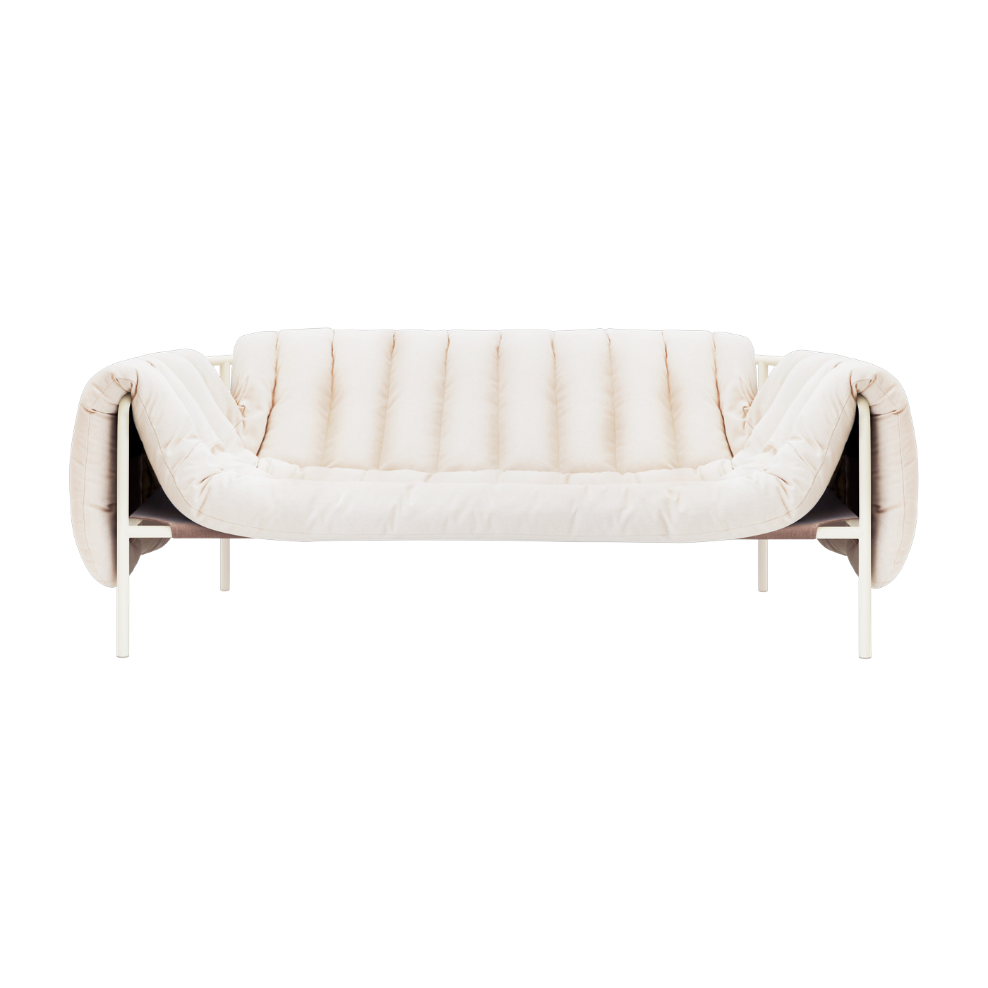 2-3-Sitzer-Sofa aus cremefarbener Baumwolle und cremefarbenem Stahl Puffy -. Hem