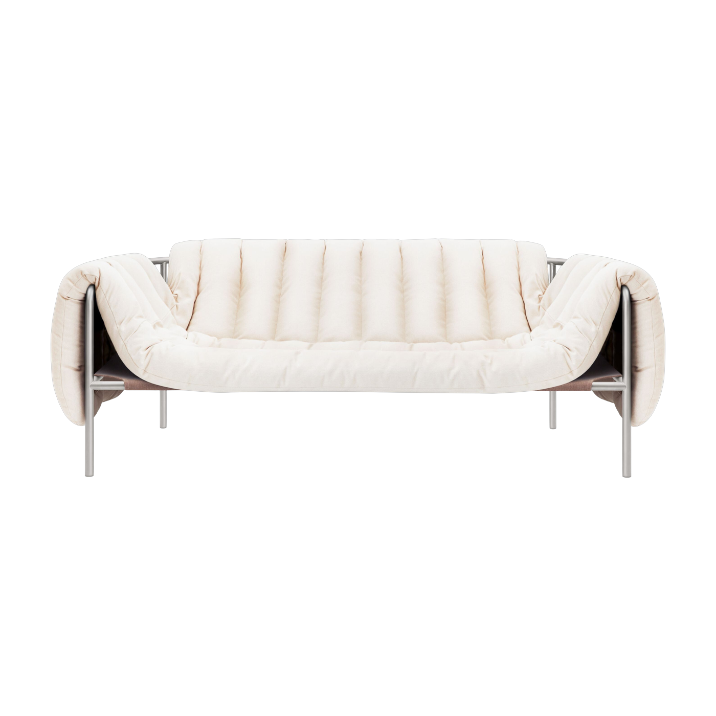 2-3-Sitzer-Sofa aus cremefarbener Baumwolle und Stahl Puffy -. Hem