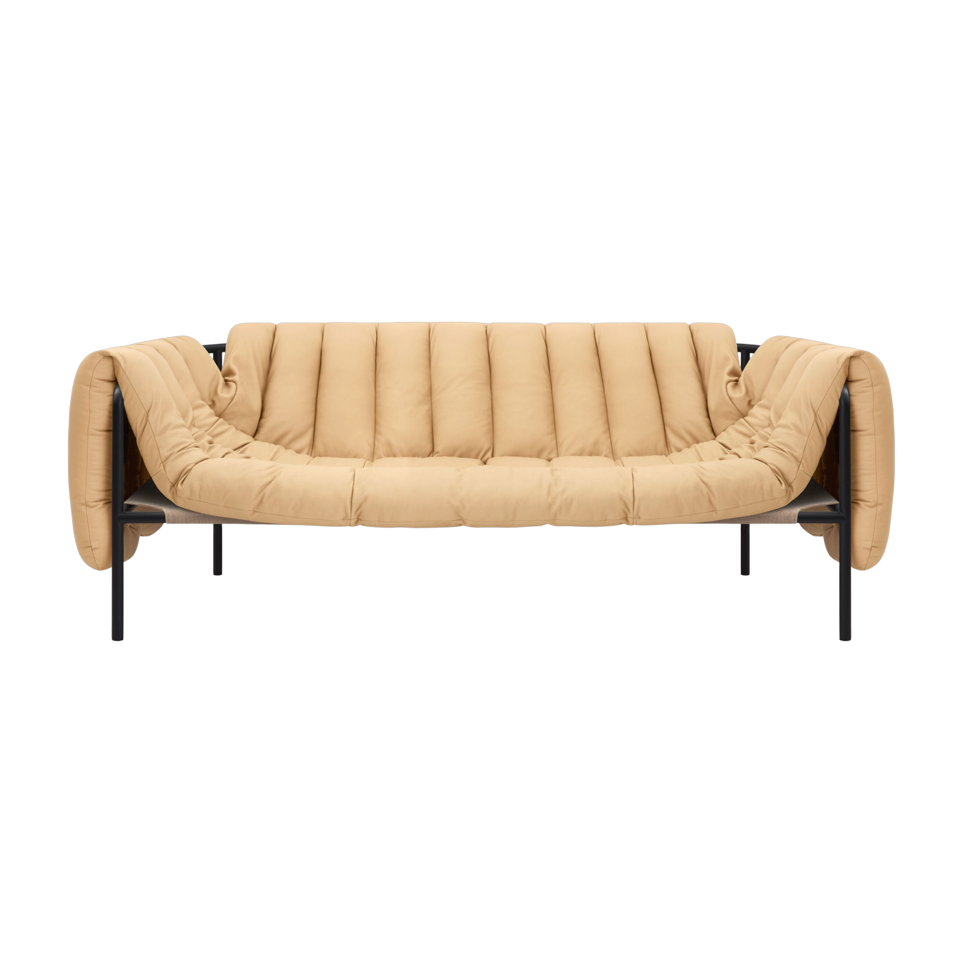2-3-Sitzer-Sofa aus sandfarbenem Leder und grau/schwarzem Stahl Puffy -. Hem