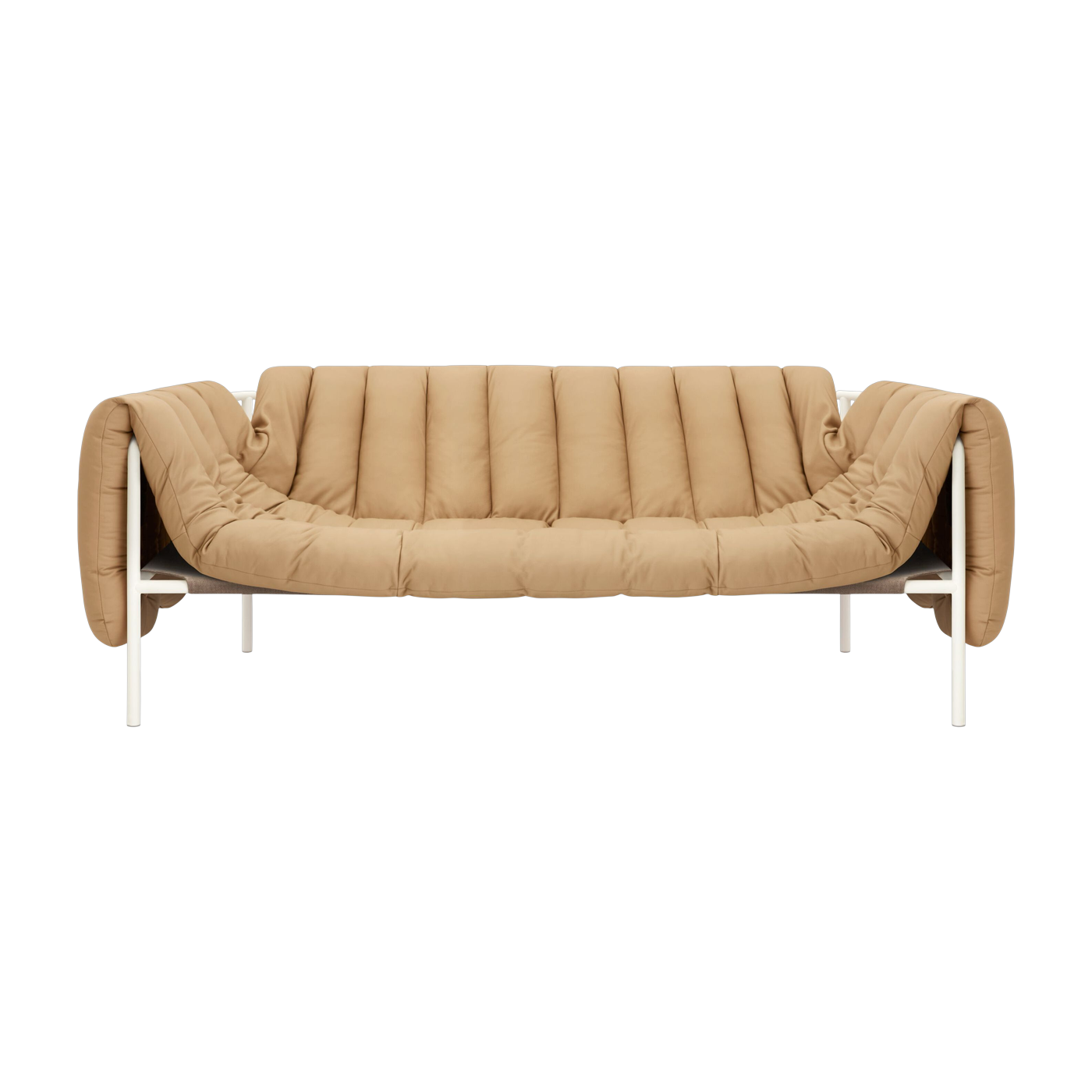 2-3-Sitzer-Sofa aus sandfarbenem Leder und cremefarbenem Stahl Puffy -. Hem