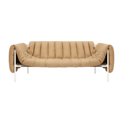 2-3-seater sofa in sand leather and cream steel Puffy - Hem