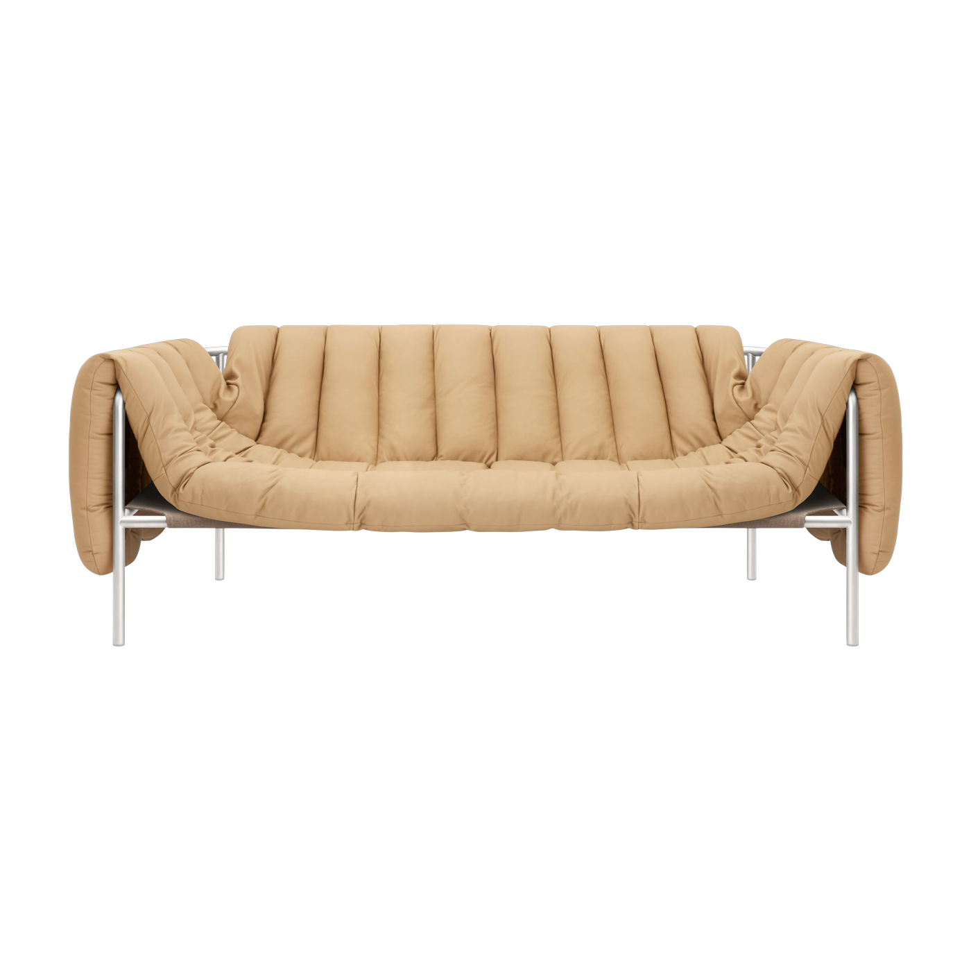 2-3-Sitzer-Sofa aus sandfarbenem Leder und Stahl Puffy -. Hem