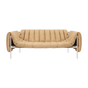 2-3-seater sofa in sand leather and steel Puffy - Hem