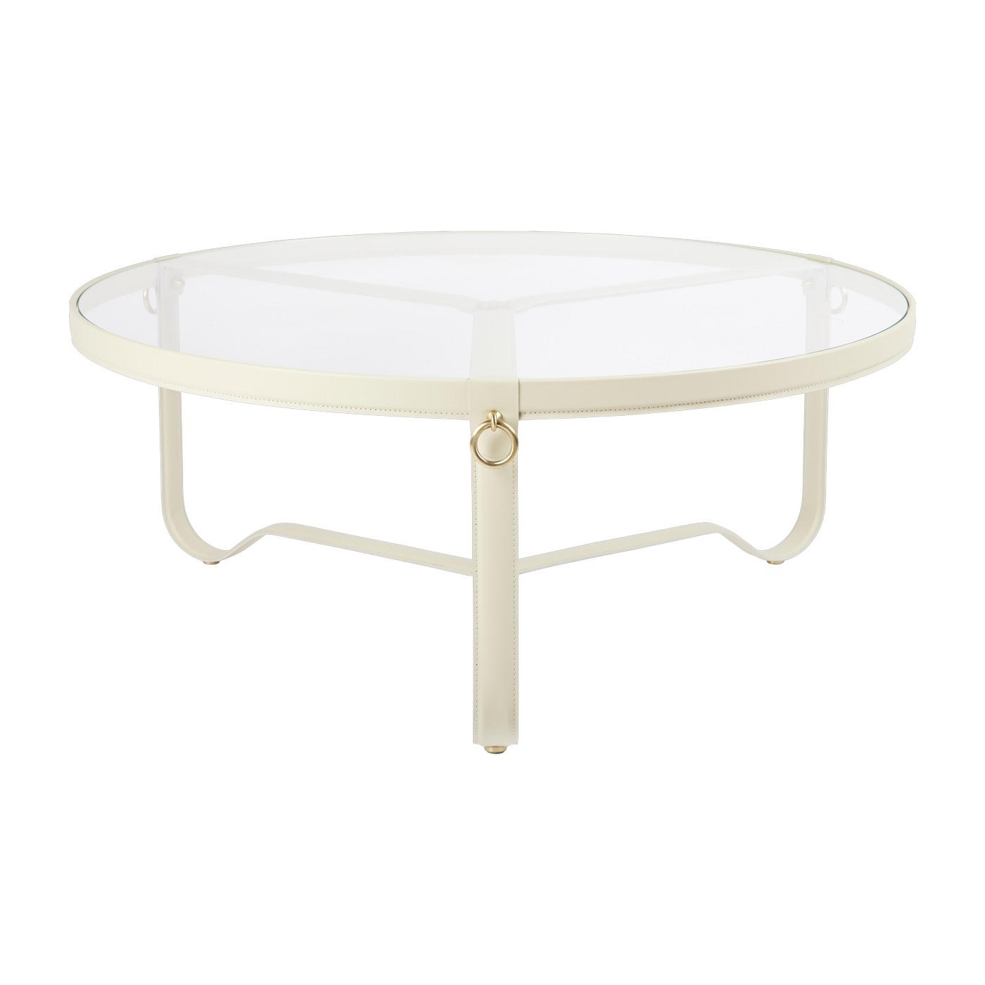 Table basse ronde en cuir beige crème et verre 100cm Adnet - Gubi