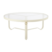 Couchtisch ronde aus cremefarbenem, beigem Leder und Glas 100cm Adnet - Gubi