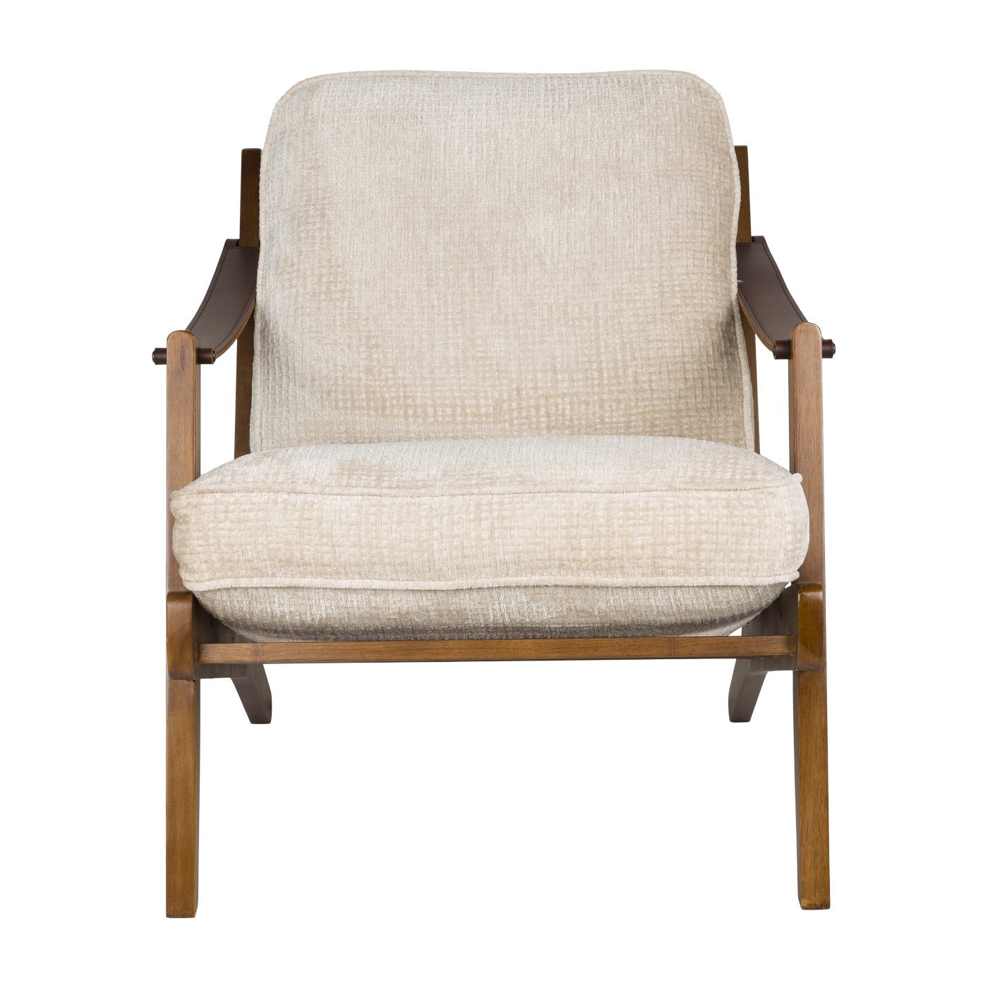 Sillón de madera de mango con acabado nogal y tela Washington beige - Dutchbone
