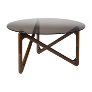 Couchtisch ronde aus Glas und Eichenholz Finish Walnuss 80x40cm Naia -. Dutchbone