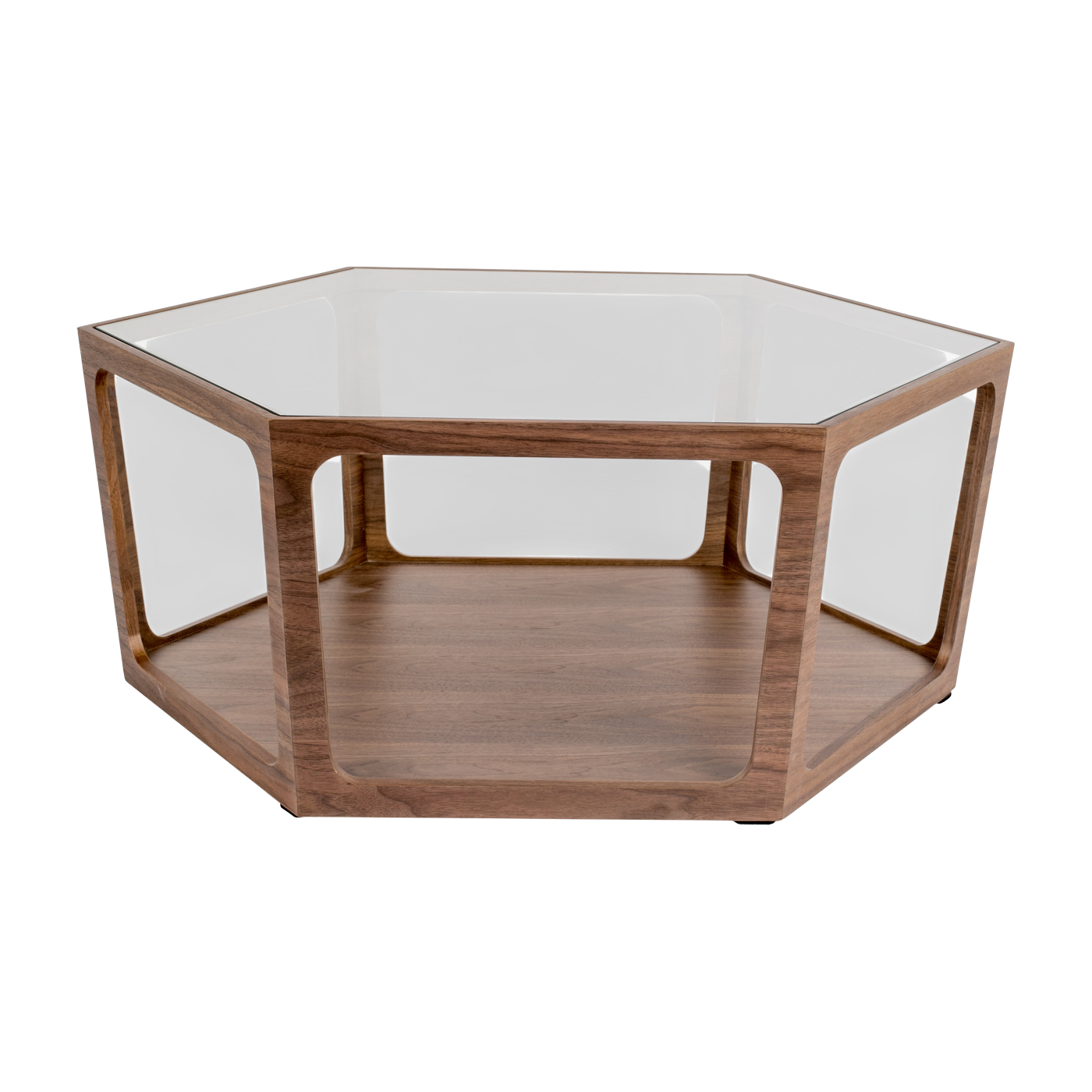 Mesa de centro Sita de cristal y chapa de nogal 80x92. 5x34cm - Dutchbone