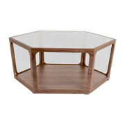 Glass and walnut veneer coffee table 80x92. 5x34cm Sita - Dutchbone