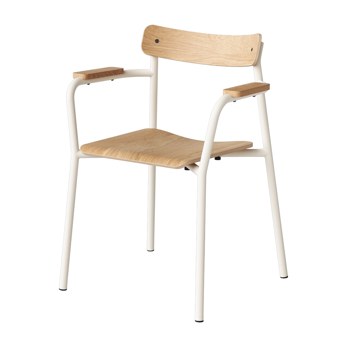 Silla con reposabrazos de madera natural ecocertificada y armazón Etude blanco crema - TIPTOE